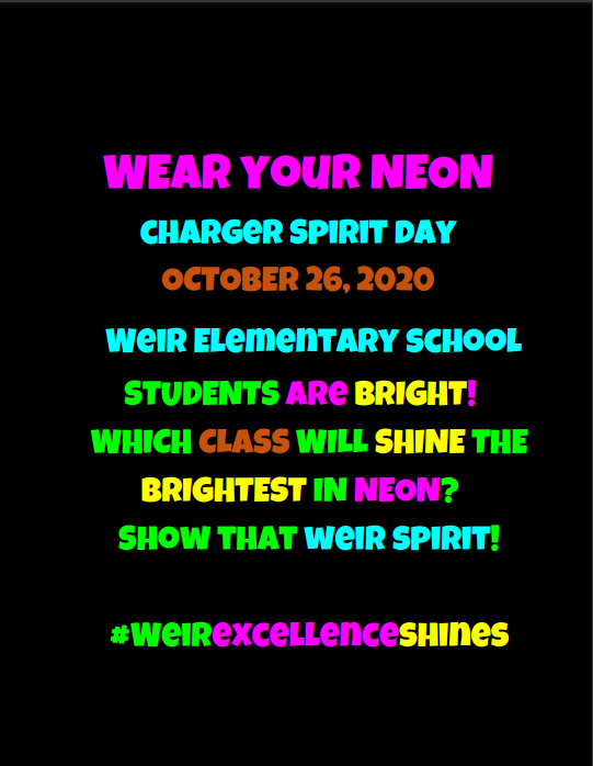 Charger Spirit day Dress up in Neon