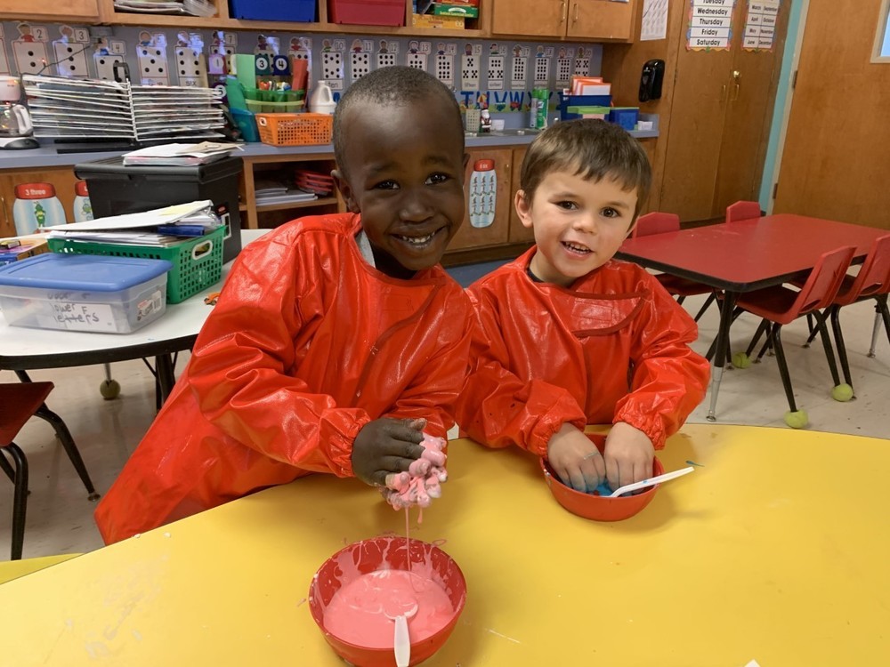 FCE Pre-K students play with their oobleck.