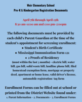 Weir Elementary School Pre-K and Kindergarten Registration for 2021-2022