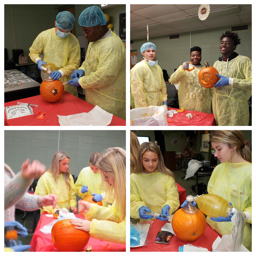 CCCTC health science student in lab with pumpkins. 