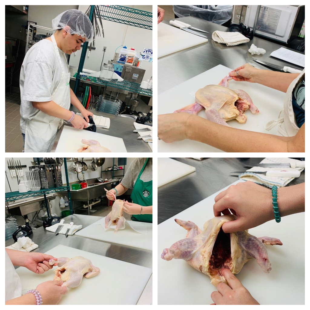 CCCTC culinary arts students working with chicken. 